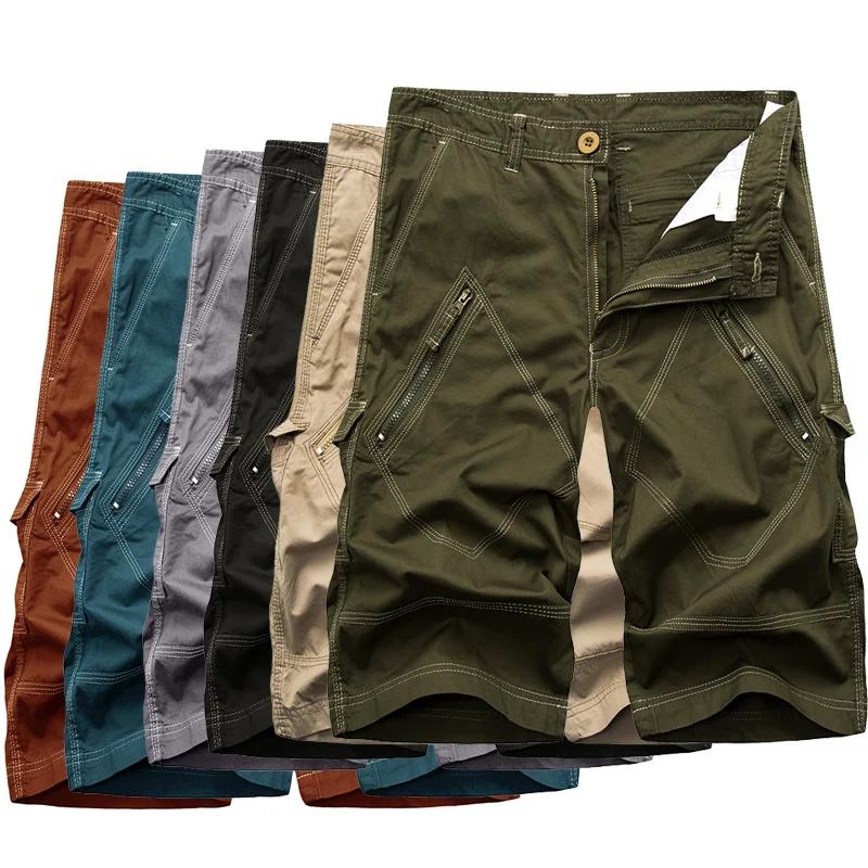 Loose Multi-pocket Work Shorts Mens Summer Shorts Fashion Casual Male Cargo Shorts Green Black Red Gray Khaki 28-32